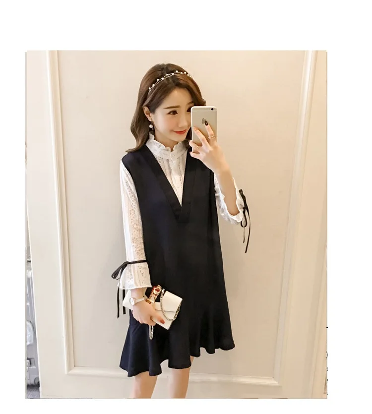 

New shelves lace dress pregnant women shirt ruffled dress chiffon shirt fake two pregnant women shirt