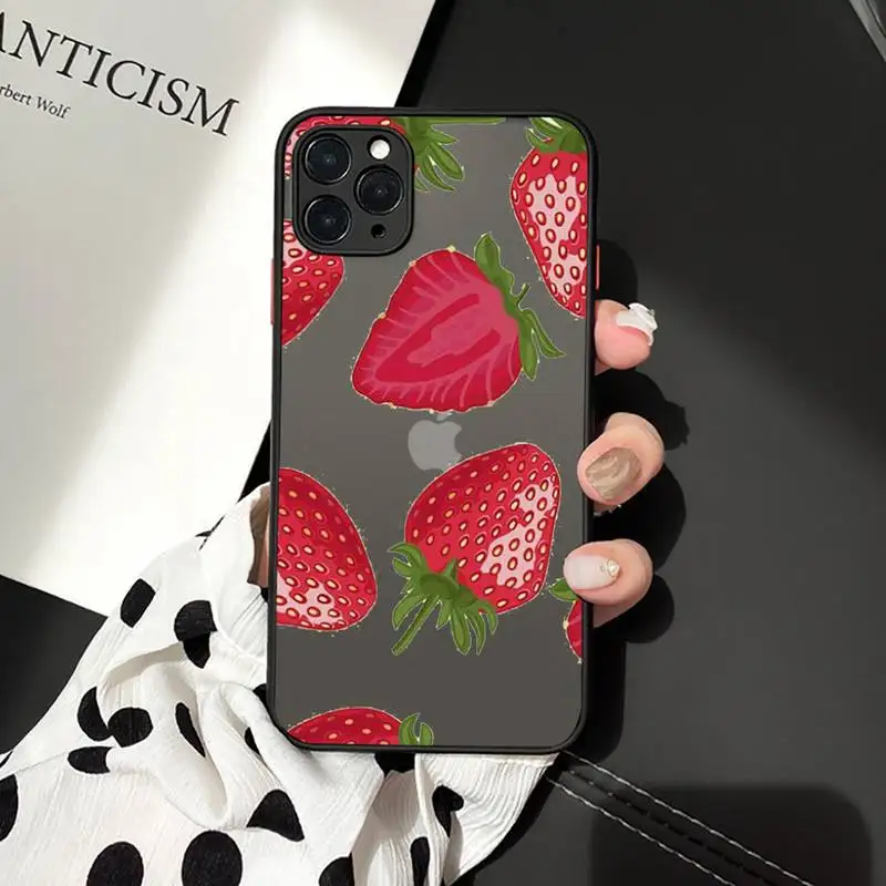 

Phone Case For iPhone 12 11 Mini Pro XR XS Max 7 8 Plus X Strawberry Macron Matte transparent cover