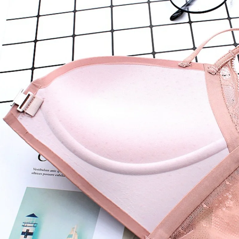 

FITWEE Women Sexy Seamless Bralette Push Up Front Closure Bras Lace Wireless Lingerie Solid Color 2021 Fashion B Cup