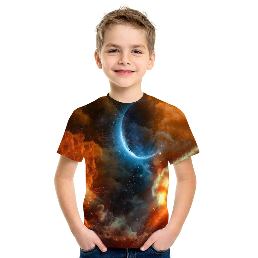 

Natural starry sky printed T-shirt boy clothes summer casual T-shirt 3D fashion top O-neck shirt hip-Hop 4T-16T