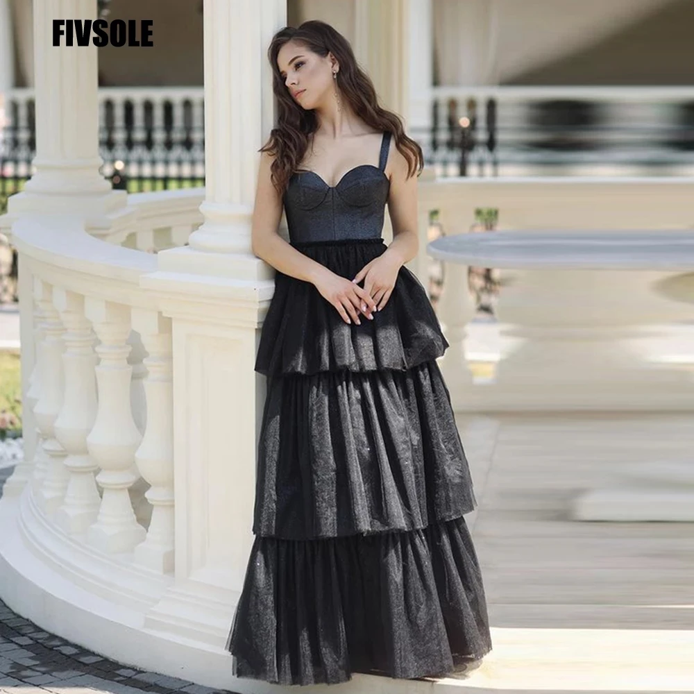 

Fivsole Luxury A Line Gothic Evening Dress Tiered Sweetheart Robes De Soirée Formal Party Gowns Lace-up Vestidos De Fiesta 2022