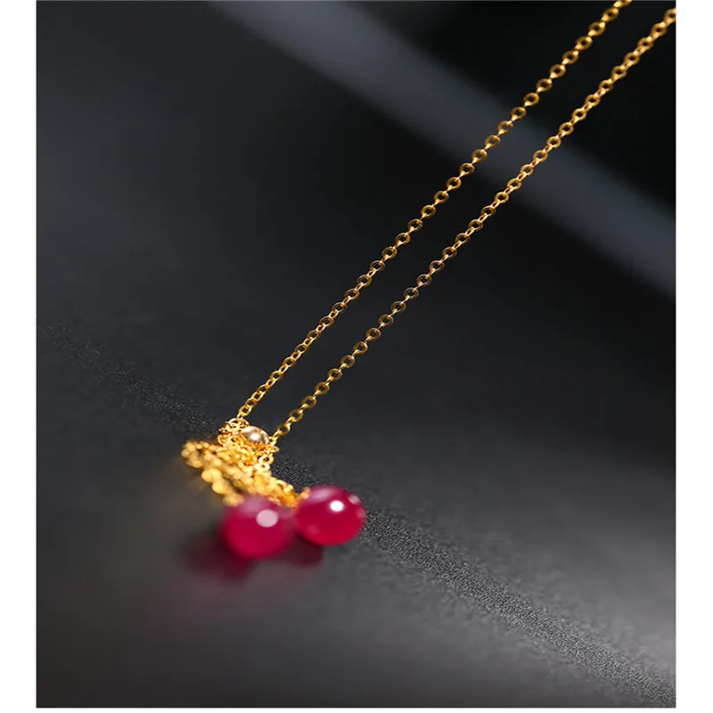 DAIMI Plain drop-shaped ruby pendant female yellow 18K gold color treasure clavicle necklace gift | Украшения и аксессуары