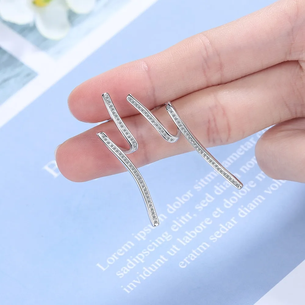 

V-380 Sterling Silver Needles Wave Line Zircon Stud Earrings Ins Cold Wind Irregular Small Earrings For Cool Women Jewelry Gifts