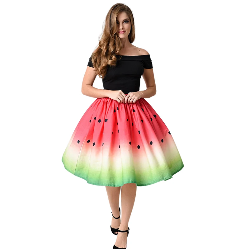 Pattern 5 Для Женщин Арбуз Милая плиссированная юбка с принтом с эластичной резинкой на талии для девочек; ТРАПЕЦИЕВИДНОЕ ПЛАТЬЕ-пачка в горошек юбка Рождество ярко красный цвет желтый, синий; размеры 34–43 зеленого и белого цветов - Цвет: Pattern 5