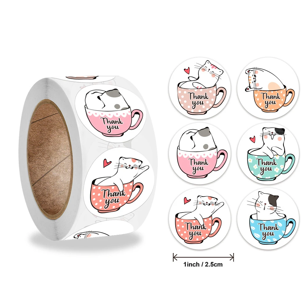Yisuremia 500 шт Круглые Kawaii Cat спасибо Стикеры s для украшения ручной работы подарок