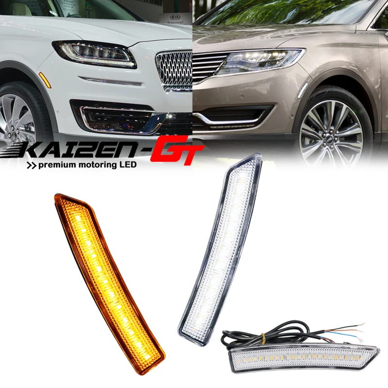 Sequential Amber / White LED Car Front Fender Side Marker Lights For 2016-2018 Lincoln MKX, For 2019-2022 Lincoln Nautilus 12V