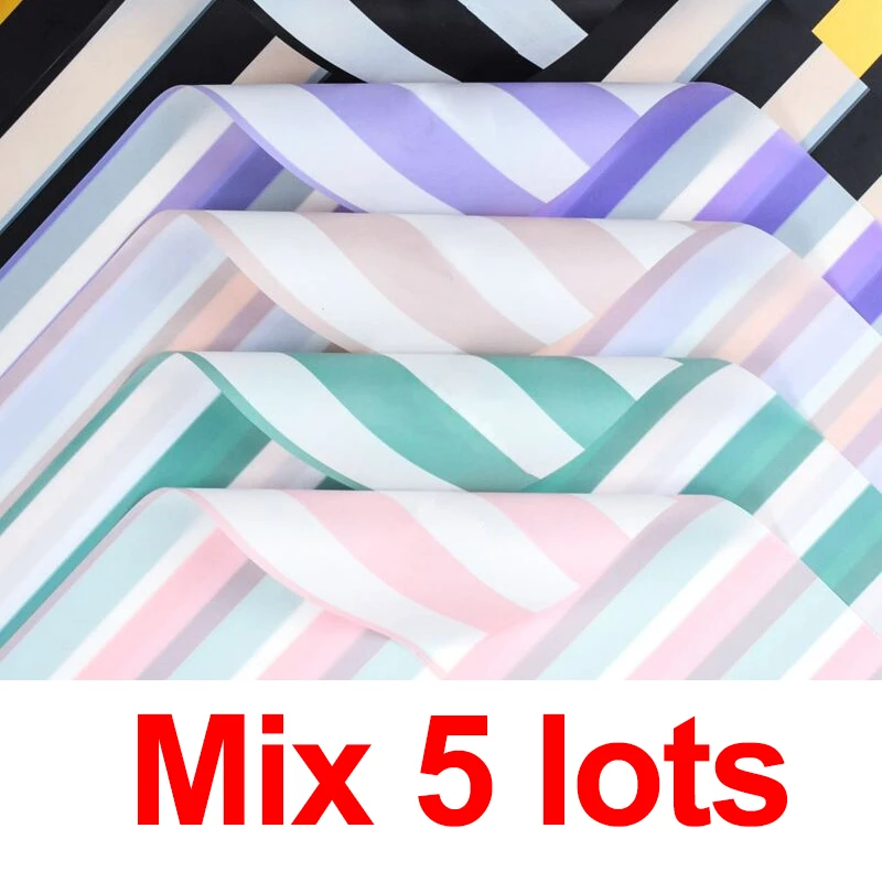 Mix 5lots 60*60 см, 20 шт, новинка, многоцветная полосатая бумага с цветами, плотная, водонепроницаемая, цветочный магазин, сделай сам, материал, упаковочная бумага - Цвет: Mix 5lots
