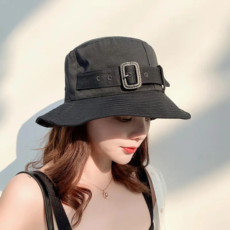 

2020 New Fisherman Hat Female Summer Wild Temperament Lady Hat Fashion Solid Color Sunscreen Outdoor Hat Student Visor
