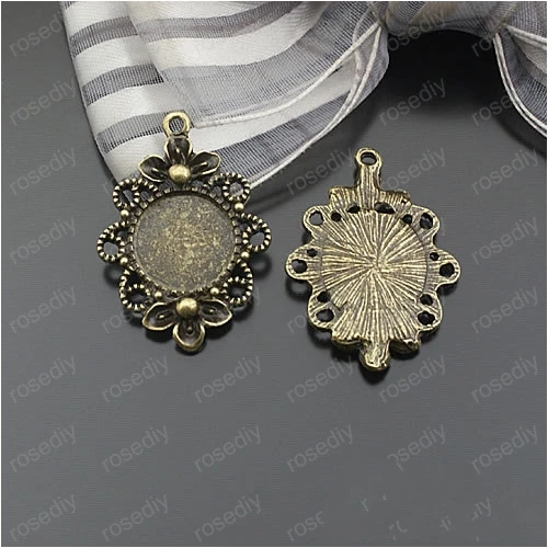 

10pc Pendant Cabochon Base Antique Bronze Flower Necklace Charms Blank Trays Bezel Fit 12mm Glass Cabochon Cameo DIY Components