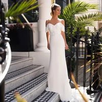 2021 white wedding dress elegant off shoulder mermaid custom made ruffle bride dress with sashes evening bridal prom gown