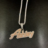 micro pave tennis chain name pendant necklace cubic zirconia customized initial jewelryins ice out personal gift