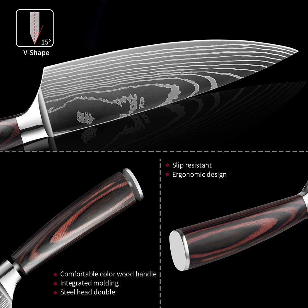 Японский кухонный нож XITUO резец шеф-повара сантоку Мясницкий резак лазерный узор