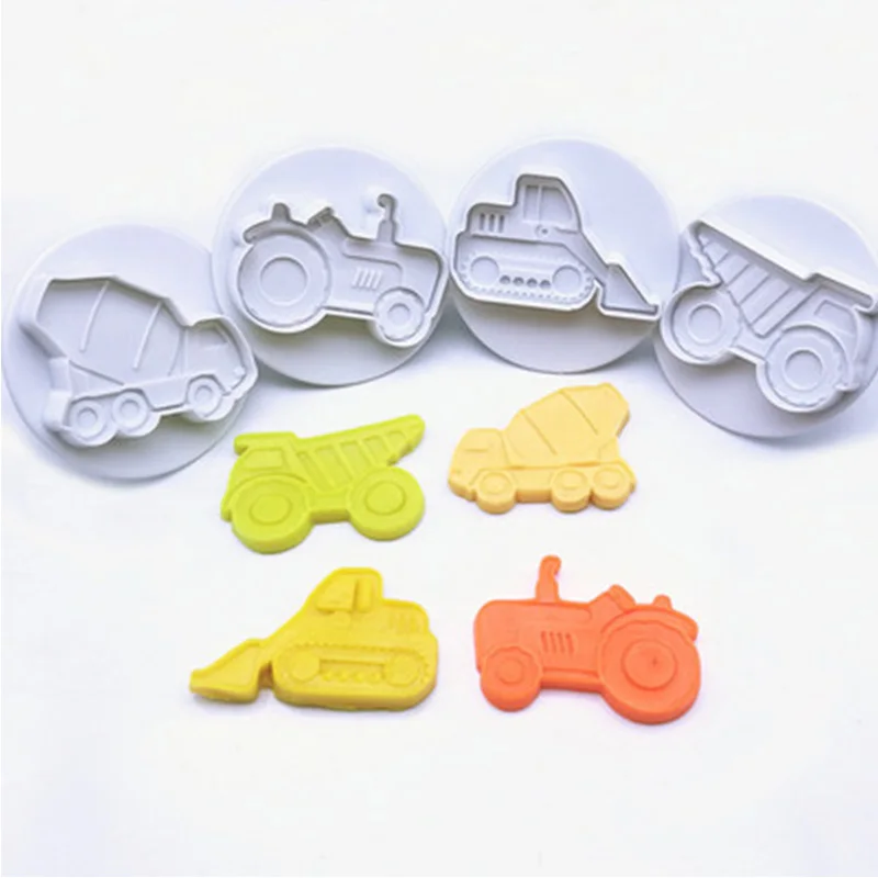 

4pcs/set 3D Car Plane Train Vehicle Cookie Cutter Biscuit Mold Baking Hand Stamp Press Plunger Sugarcraft Cookie Fondant Cutters