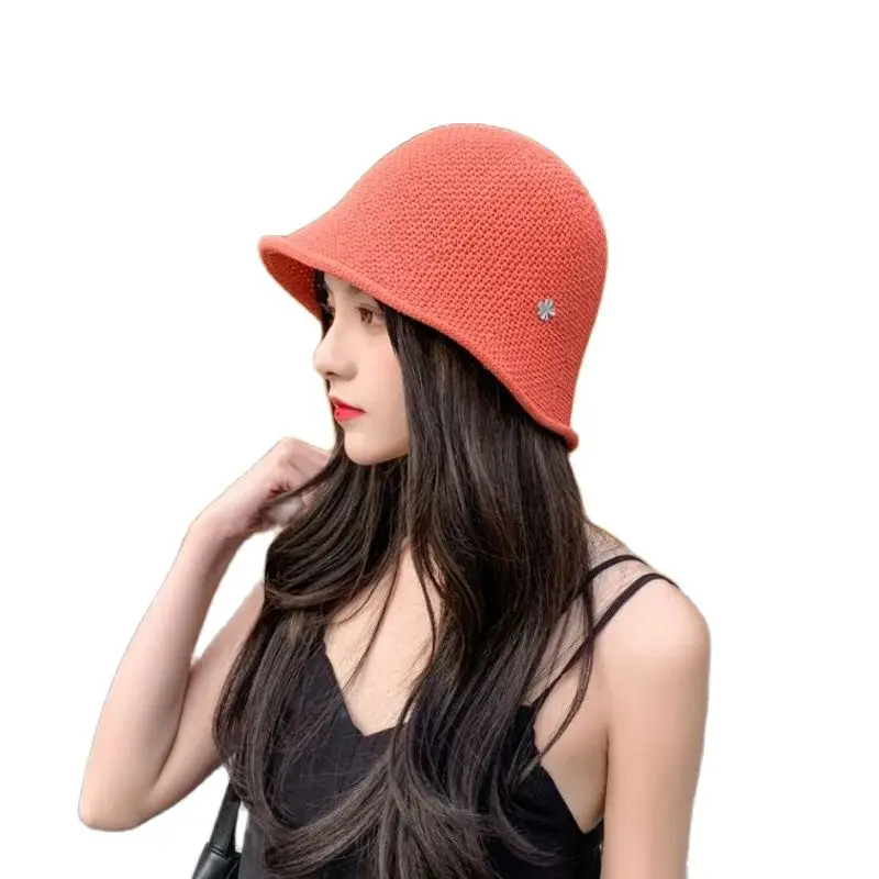 Japanese Four Leaf Clover Bucket Hats Spring Summer Brand Linen Hollow Out Sun Block Women Wide Brim Cap