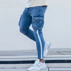 Джинсы мужские узкие в стиле хип-хоп, однотонные брюки из денима в стиле Хай-стрит, облегающие длинные брюки с дырками и карманами, повседневные