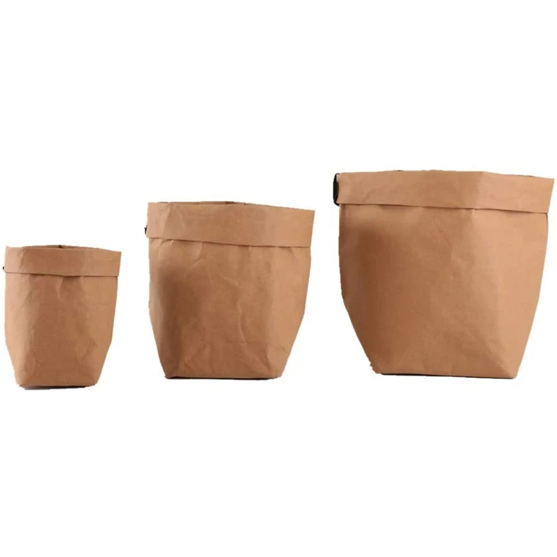 

3-Pack Kraft Paper Storage Container Washable Reusable Brown For Home Decor Flower Pot Pet Carrier Toy Box