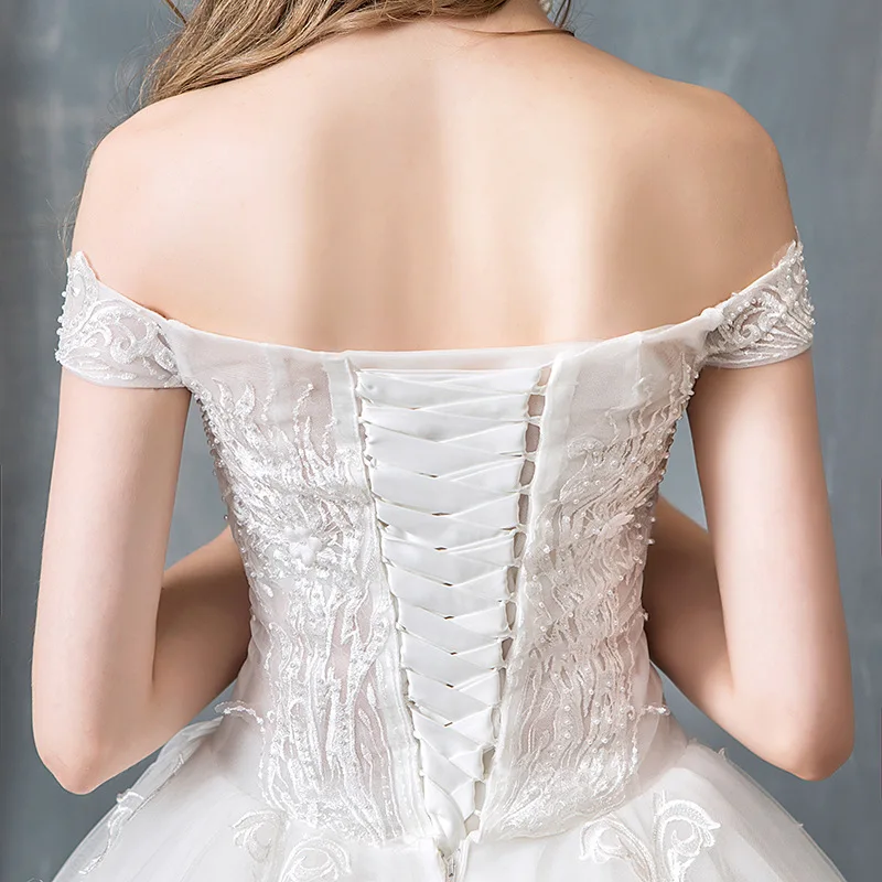 

New Boat Neck Short Sleeves Wedding Dress Elegant Floral Print Lace Up G058 Plus Size Wedding Gowns for Women Vestidos De Novia