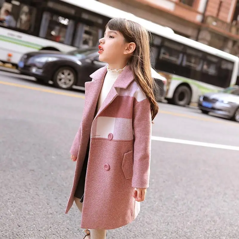 

Winter Woolen Jacket For Girl New 2021 Korean Version Fashion Windbreaker Thicken Coat Mid-Length Casual Slim Childrens Clothing