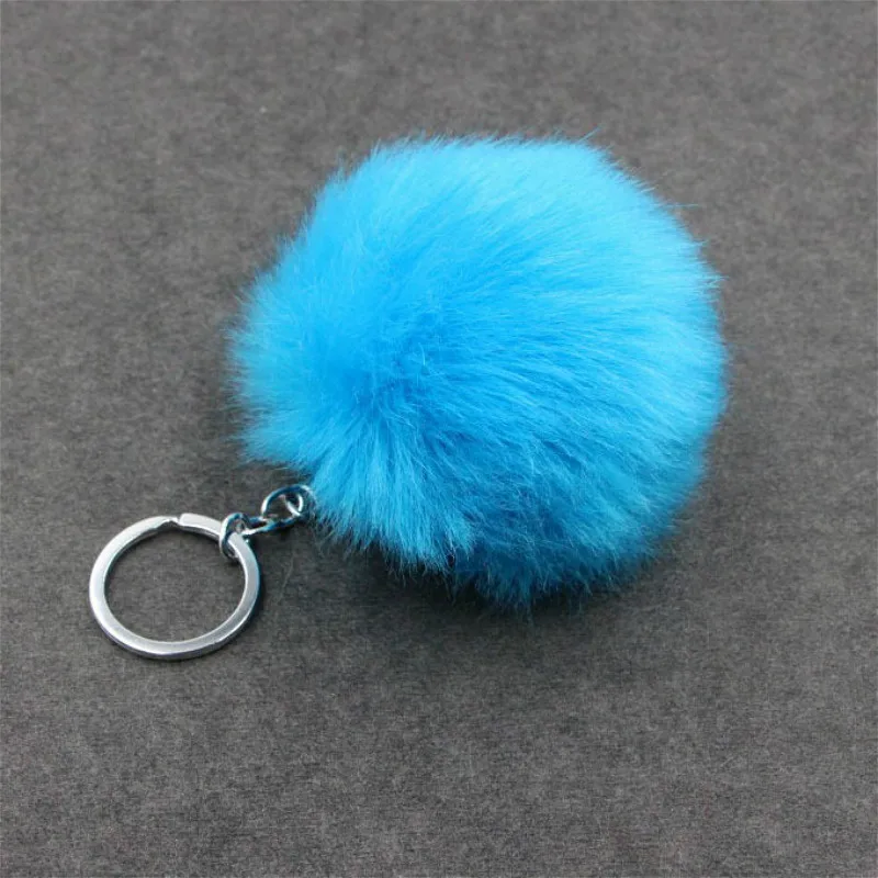 

1@#1pcs Blue Plush Ball Plush Keychain Simple Ball Pompon Pendant Pompom Artificial Animal Keychains Woman Car Bag KeyRing Toy