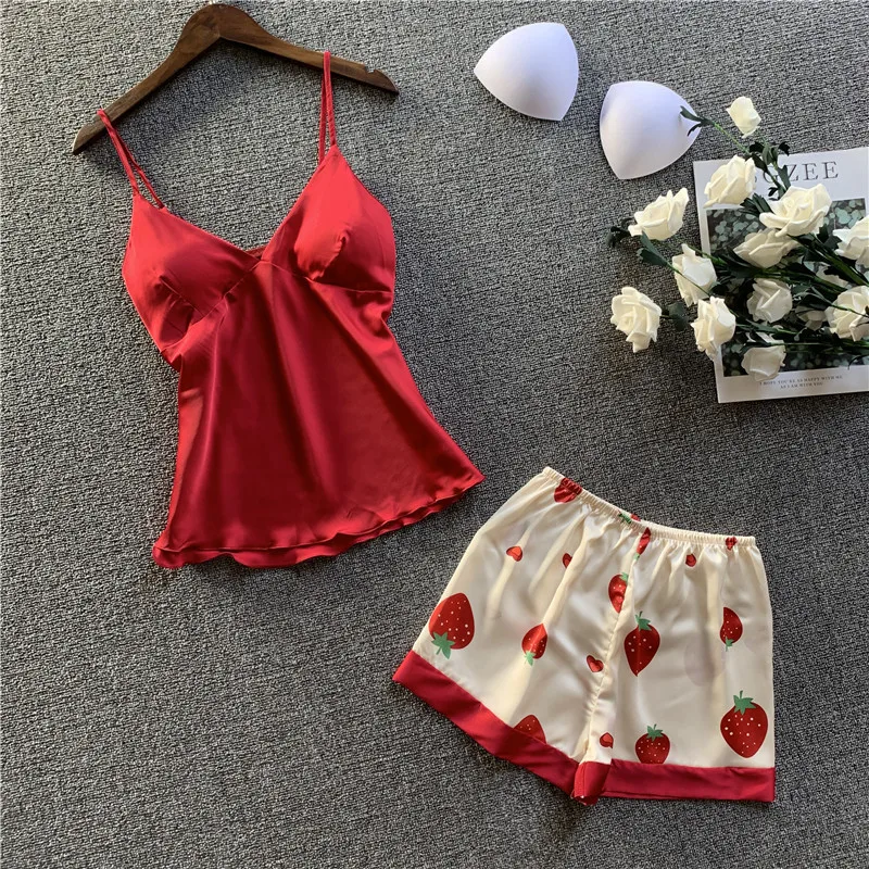 Пикантная Женская шелковая атласная пижама без рукавов Пижама с V-образным