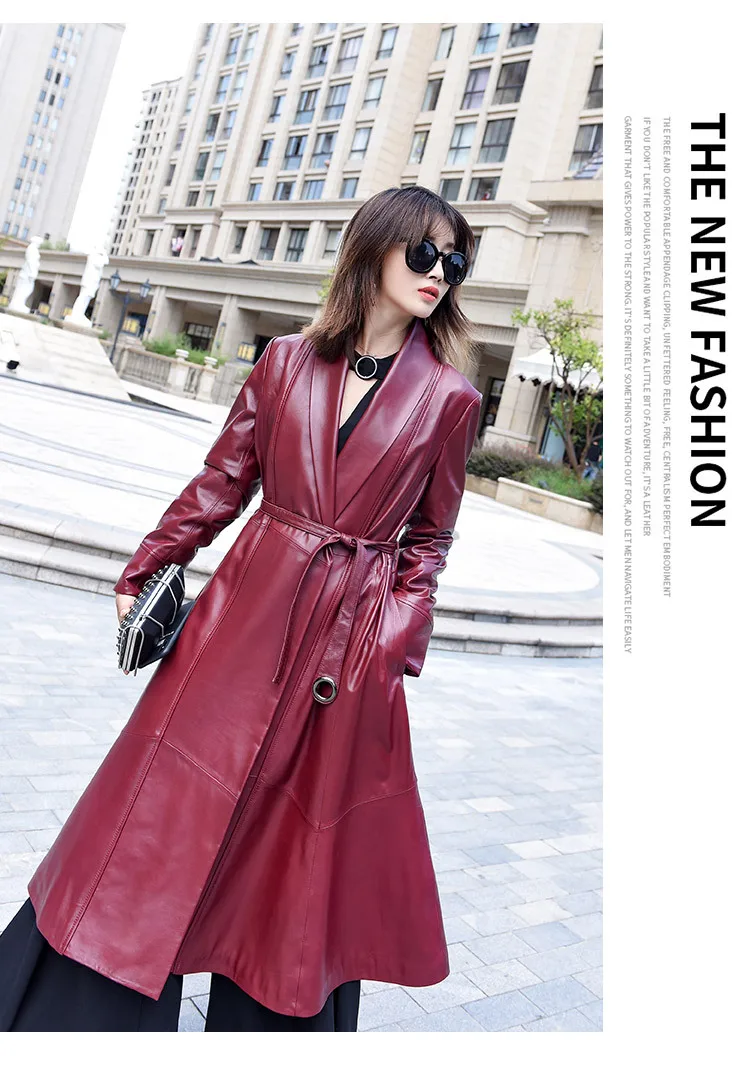 

Leather coat women's long 2020 new windbreaker women's slim and slim leather coat Haining leather coat