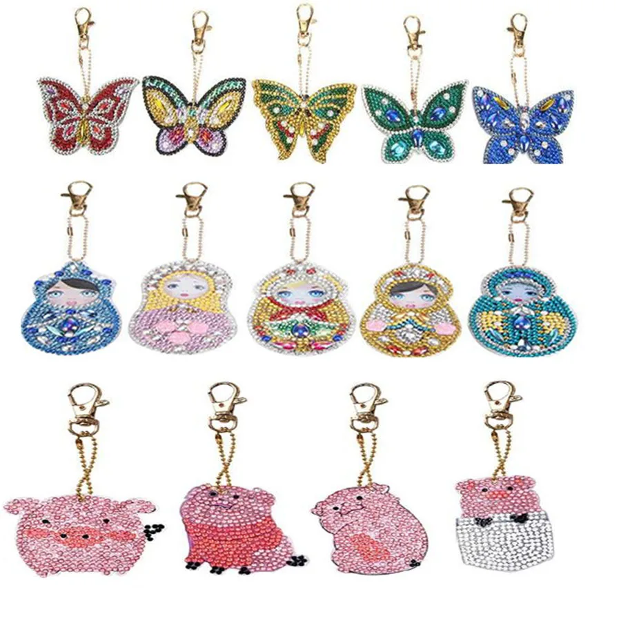 

4/5/6pcs DIY Full Drill Special Diamond Painting Heart Vehicle Dinosaur Keychain Keyrings Cross Stitch Embroidery Key Ring Gift