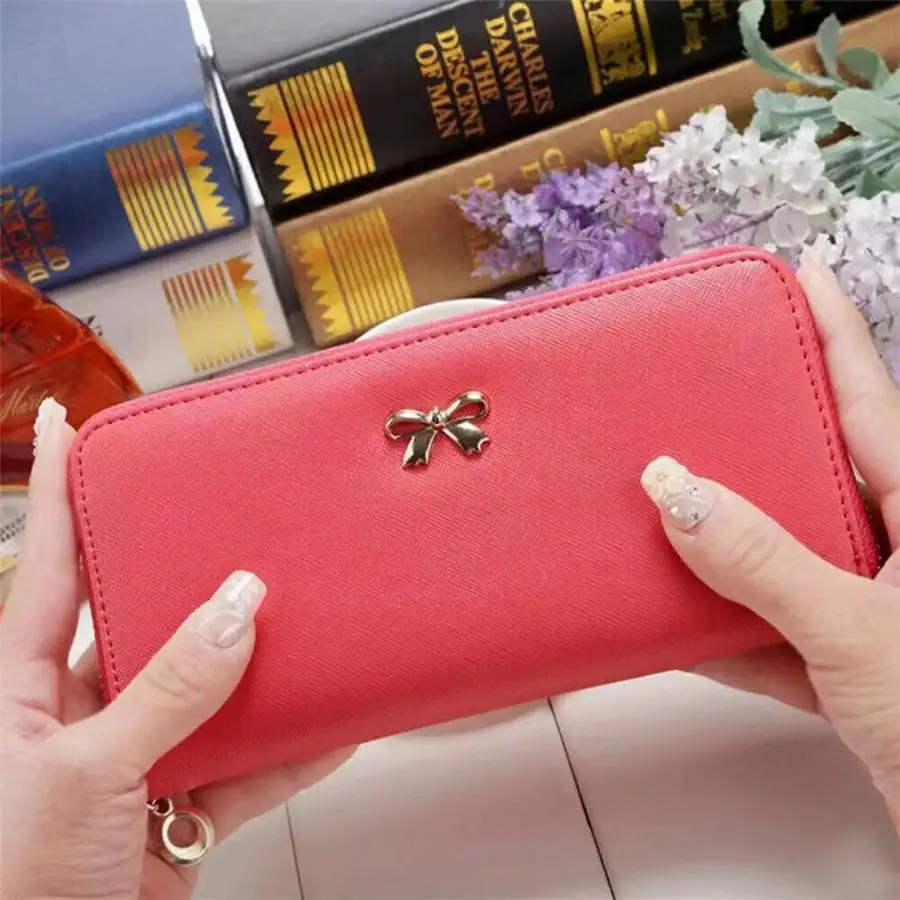 rose red Роскошные кошельки из искусственной кожи женские длинные кошельки на молнии клатчи кошельки женские сумки для денег кредитный держатель для карт чехол для телефона - Цвет: rose red
