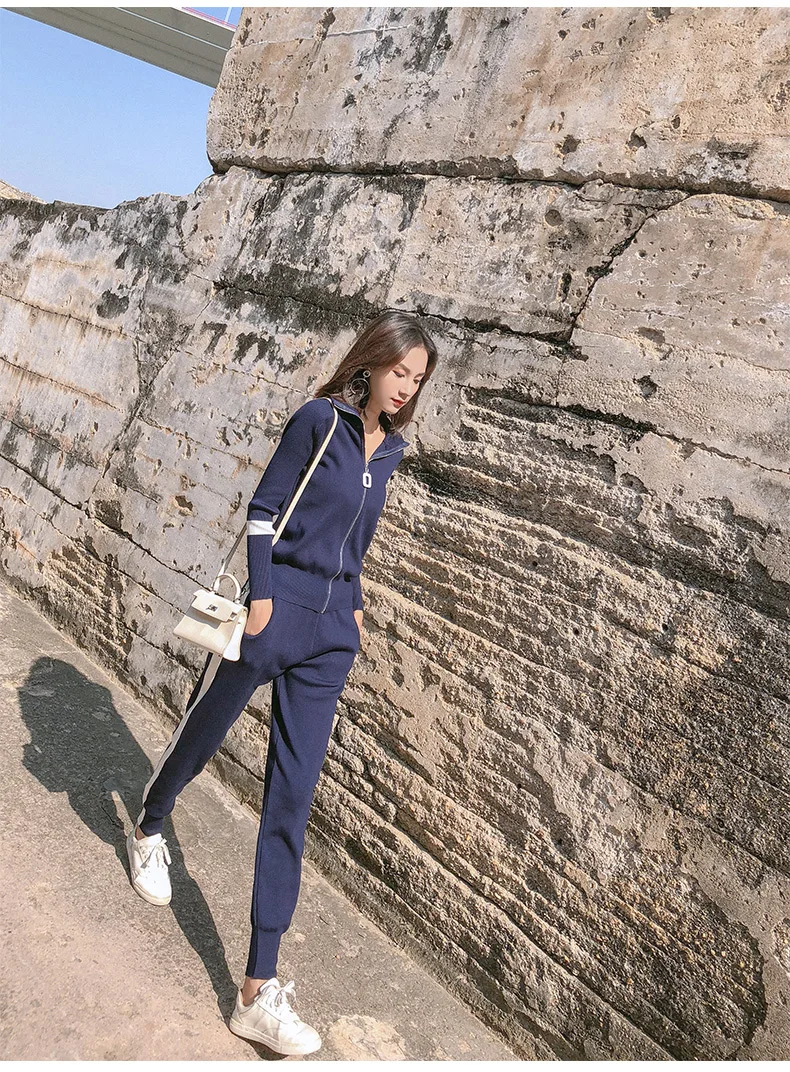 Женские вязаные комплекты SMTHMA Повседневные из топа с однобортным V образным