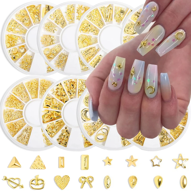 Лак для ногтей с заклепками смешанные Стиль 3D золотые наклейки Луна Звезды океан