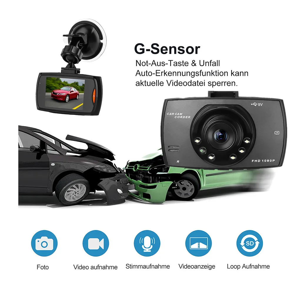 G Sensor Автомобильный видеорегистратор с камерой Full HD 1080P подставкой для лобового