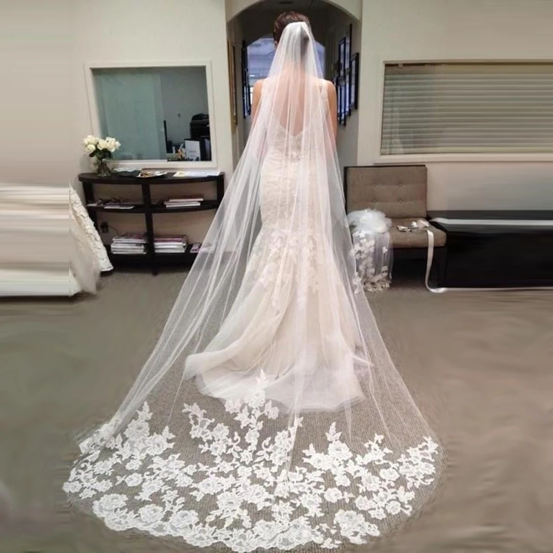 

3 м Задняя Нижняя вуаль свадебные аксессуары свадебная романтическая ВУАЛЬ 1 слой кружева с расческой