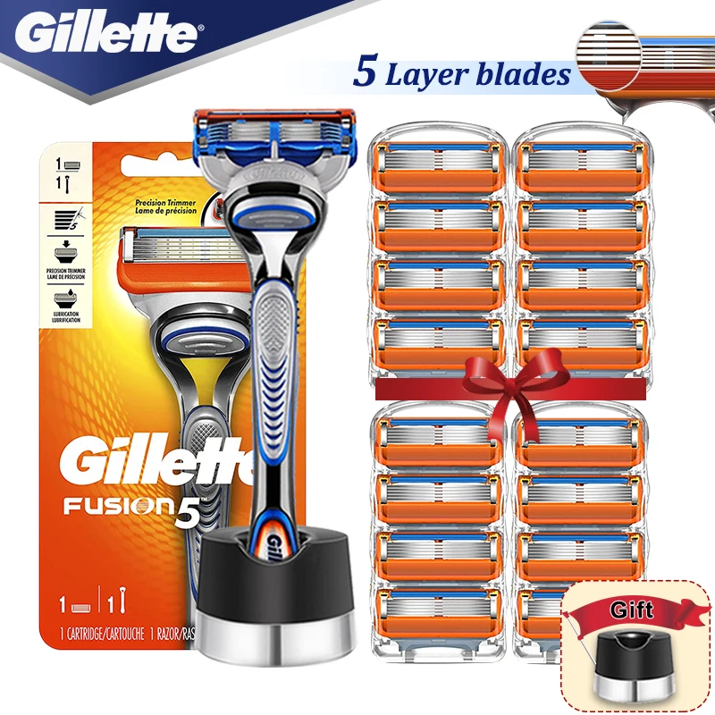Gillette-máquina de afeitar Fusion 5 para hombre, afeitadora recta de seguridad, casetes...