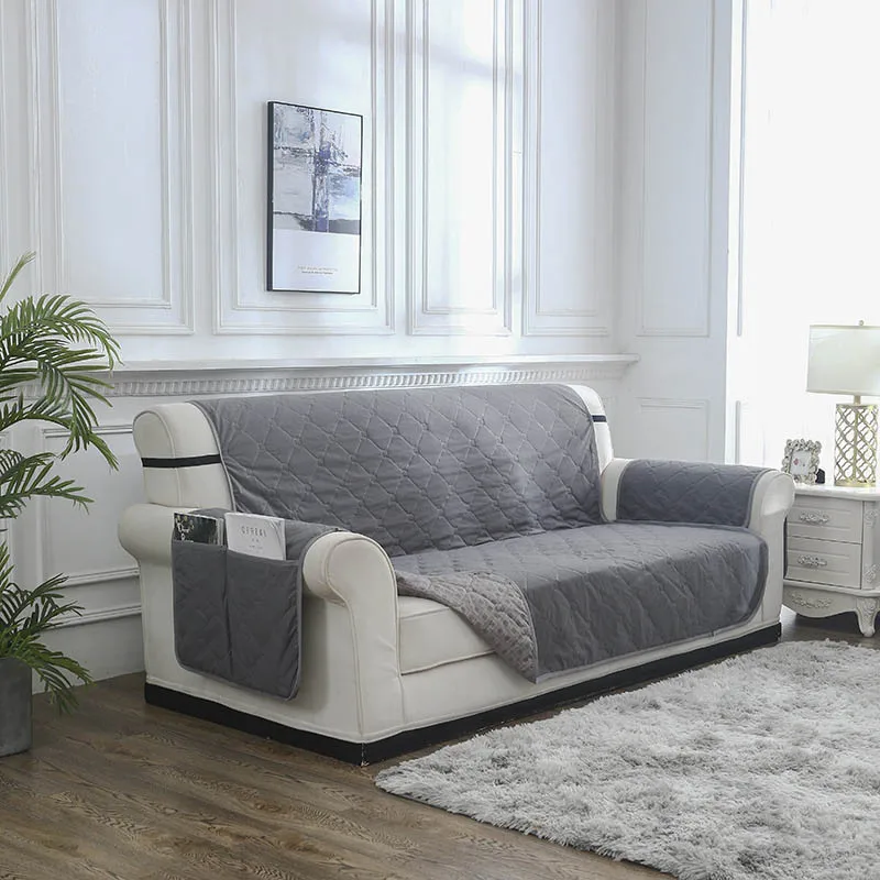 

Quilted Sofa Cover Living Room Waterproof Anti Slip Couch Case Recliner Slipcover Pocket Armchair Furniture Protector 1/2/3 Seat