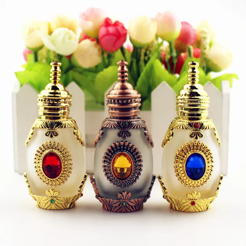 

15ml Antiqued Metal Froste Glass Perfume Bottle Arab Style Essential Oils Bottle with Glass Dropper Middle East Bottle