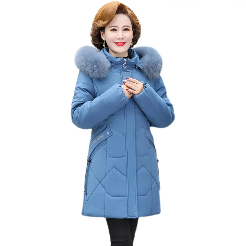 winter clothes women mother's cotton clothes middle-aged and elderly ladies thick hooded pure color cotton clothes woman parkas