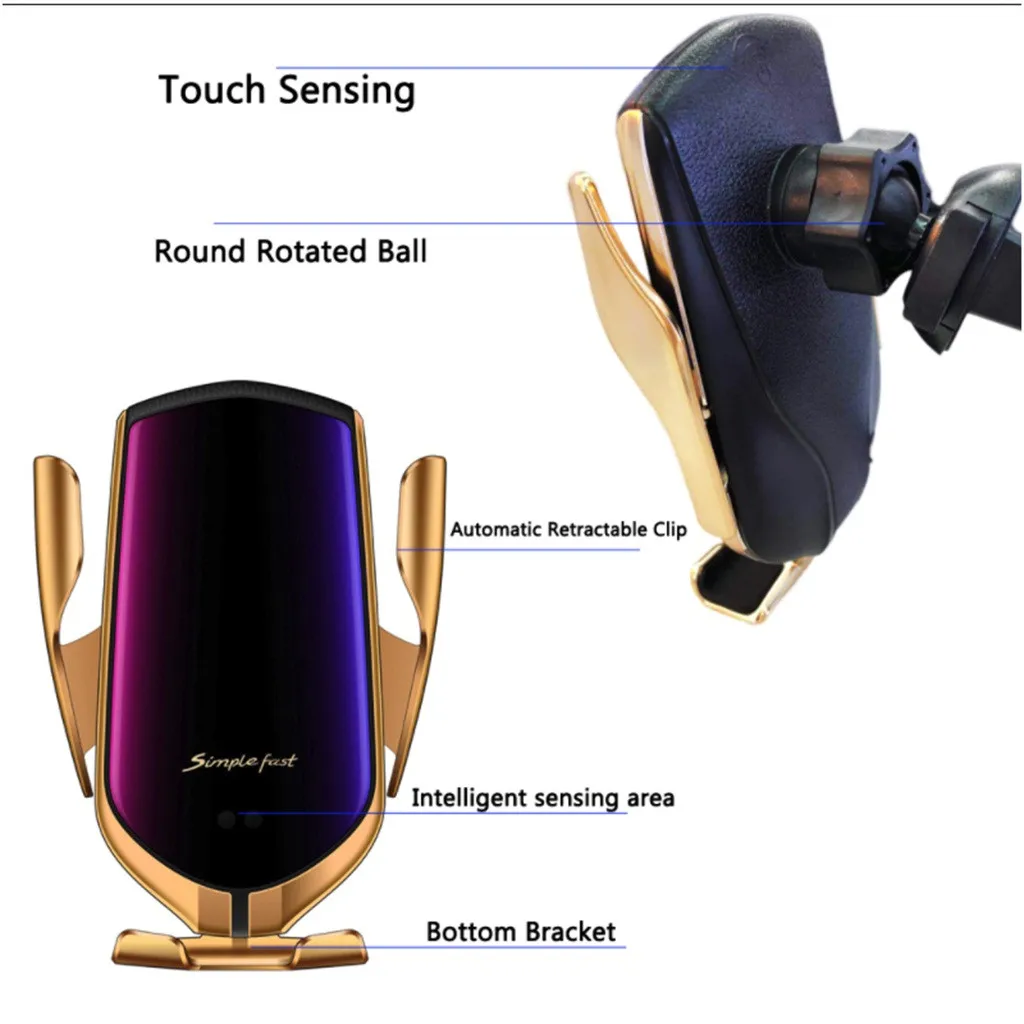 Автомобильный держатель Qi для беспроводной зарядки с автоматическим зажимом и
