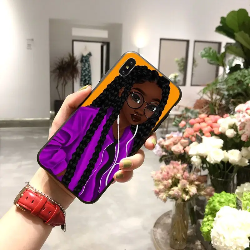 Черный Девушка волшебный меланин поппин задняя крышка телефона Coque для iPhone 8 7 6 6S