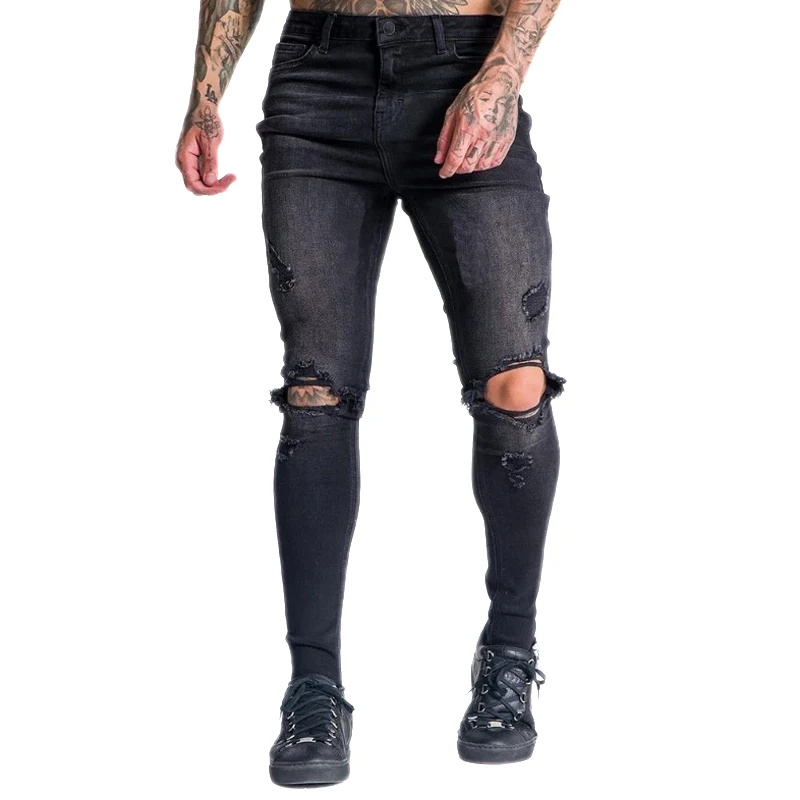 

Jeans Pants Men Solid Retro Skinny Stretch Ripped Denim Trousers Hip Hop Hole Streetwear Pencil Pant