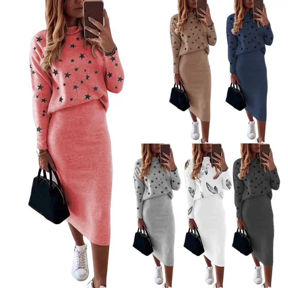 Женская блузка и юбка-карандаш с принтом звезд высокой талией |