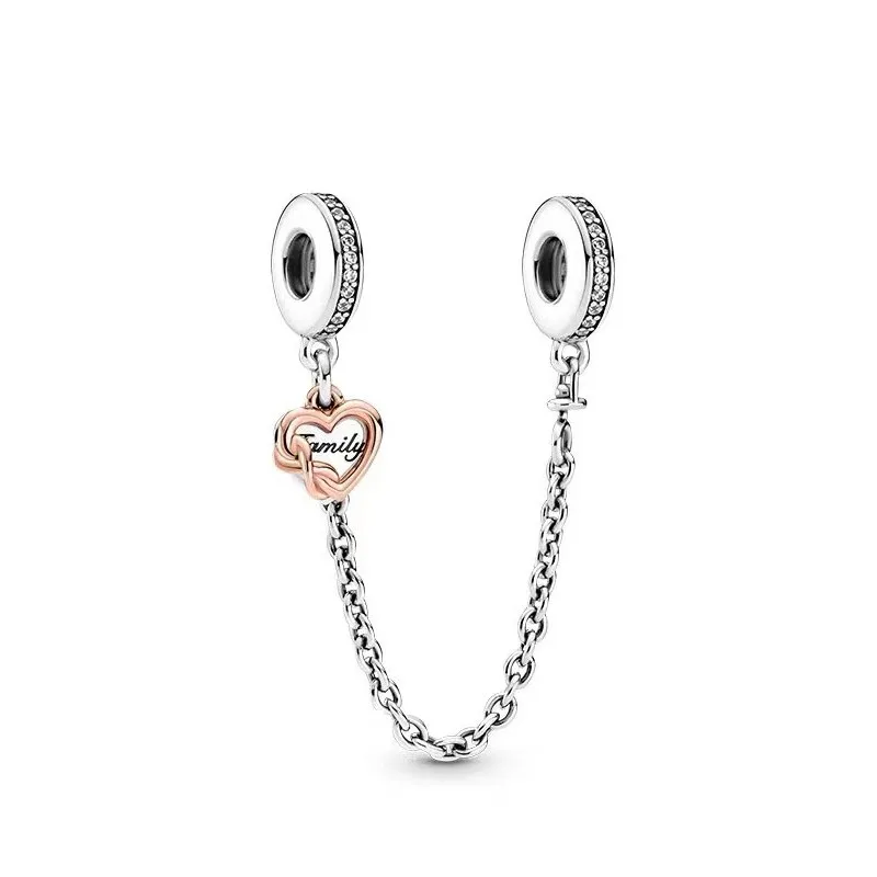 

100% 925 Silver New Rose Heart Engraved Safety Chain Suitable For The Original Pandora Bracelet Women's Diy Charm Jewelry