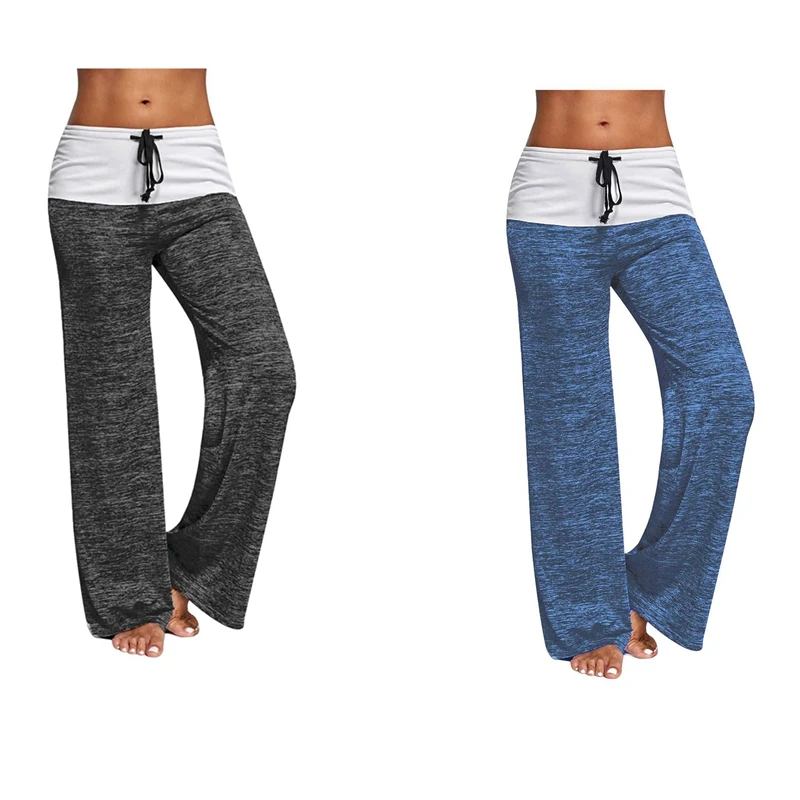 

ELOS-2X Women Loose Pants Casual Solid Drawstring Wide Leg Pants Plus Size Long Trousers Sweatpants Pajama Size L Black/Blue
