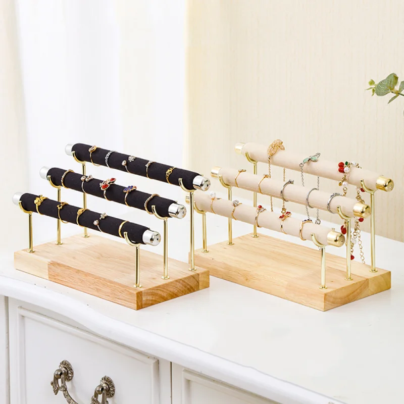 Бархатный 3-ярусный держатель для колец T-Bar демонстрационная подставка ожерелий