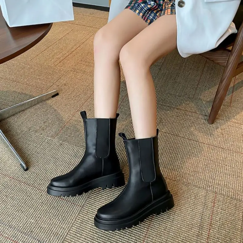 

KEMEKISS Size 33-43 Women Half Short Boots Real Leather Thick Bottom Winter Shoes Women Fashion Cool Boots Women Footwear