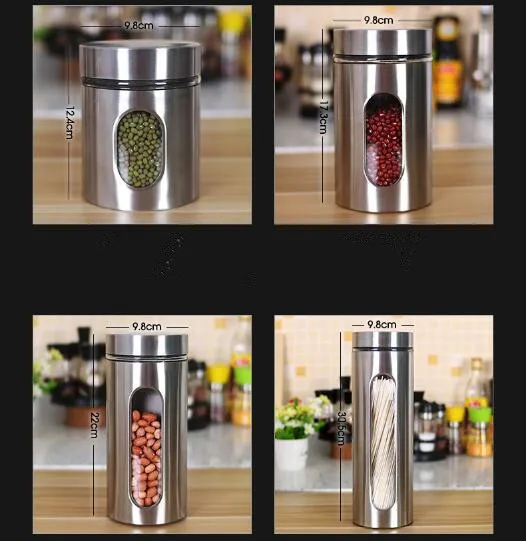 

1PC Food Storage Boxes Container Home Kitchen Snacks Dried Fruit Grains Cereal Tank Sealed Stainless Steel Storage Jars OK 1089