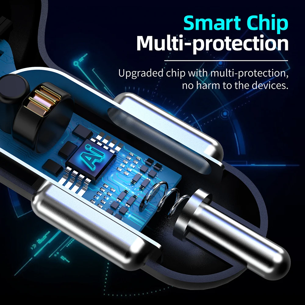 4-портовое автомобильное зарядное устройство USB с быстрой зарядкой 3.0 и разветвителем для зажигалки для Samsung Huawei Xiaomi iPhone.