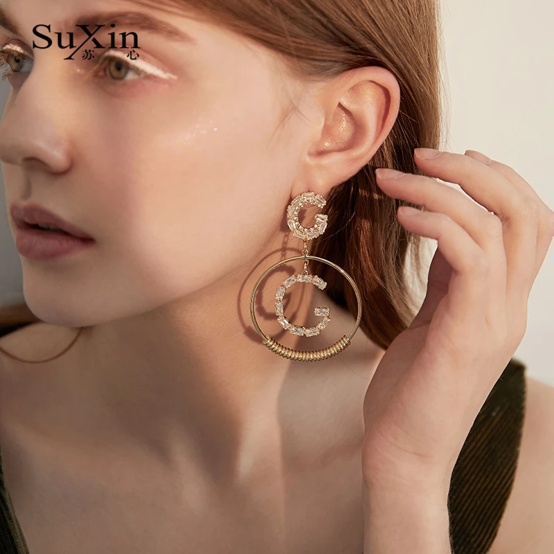 SuXin серьги 2020 Новые простые C образные круглые темпераментные для женщин длинные