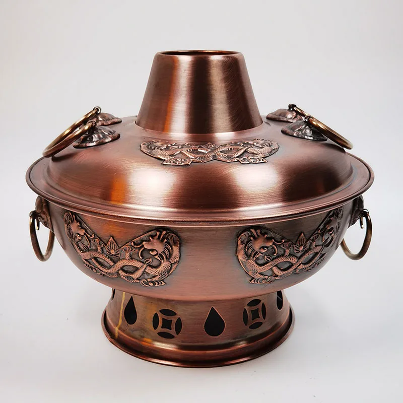 

Copper hot pot pure red copper split double base electric carbon dual purpose household plug in old style charcoal pure copper