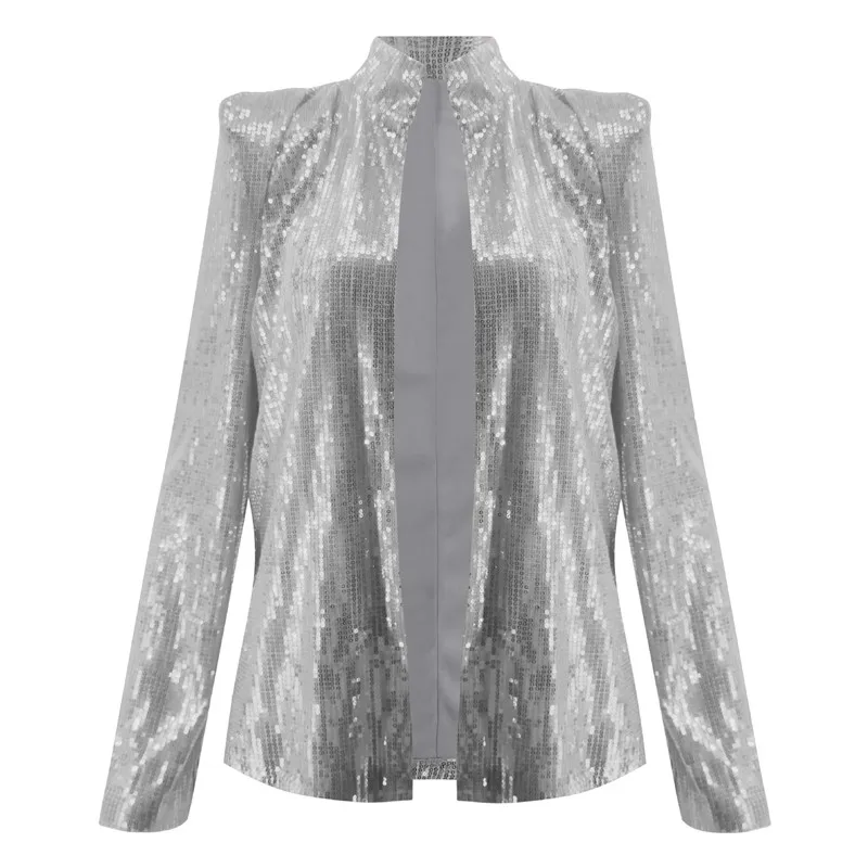 

2020 Sequins Jackets Glitter Night Club Long Sleeve Women Coat Fashion Gold Sliver Slim Autumn Shining Jackets Outerwear Female