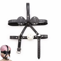 18 erotic leather head bondage harness strap with blindfold and hard ball gag sex toys for men women bdsm fetish cosplay flirt