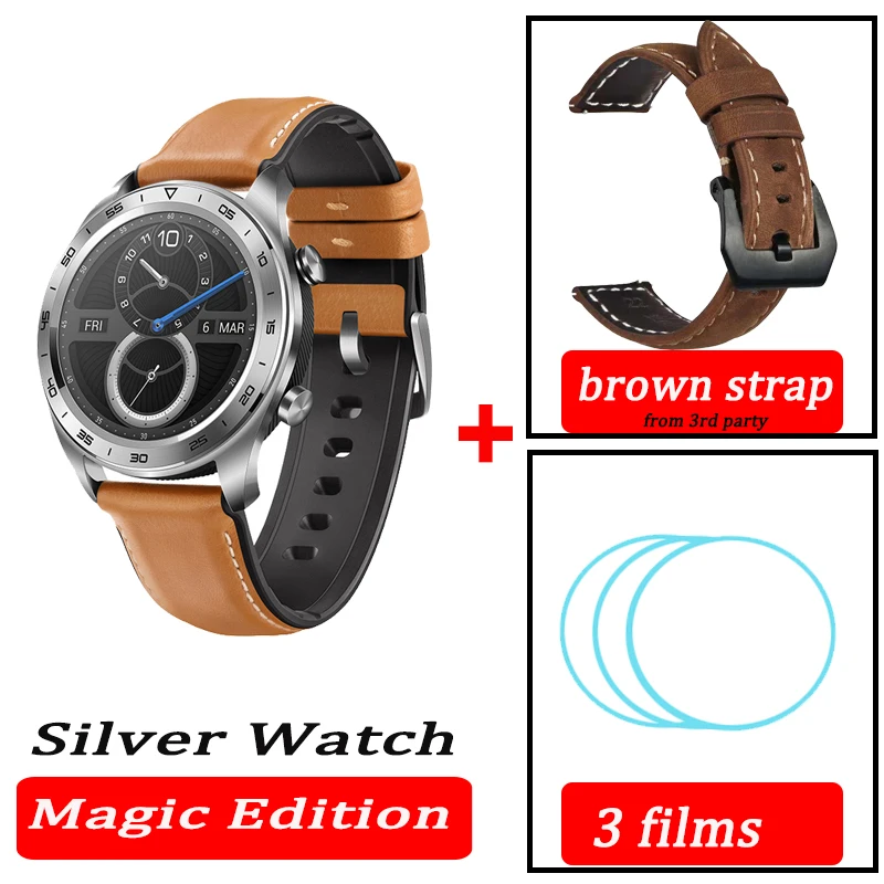 silver n brown strap Huawei часы magic Honor часы Magic SmartWatch сердечного ритма водонепроницаемый трекер сна трекер работы - Цвет: silver n brown strap